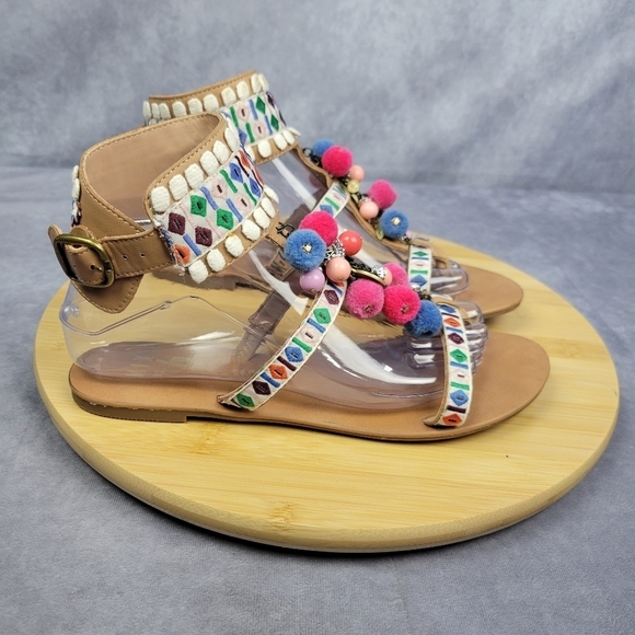 Mix No 6 Pompom Boho Fun Colorful beach comfy lightweight sandal Size 8‎ Women - Picture 5 of 14